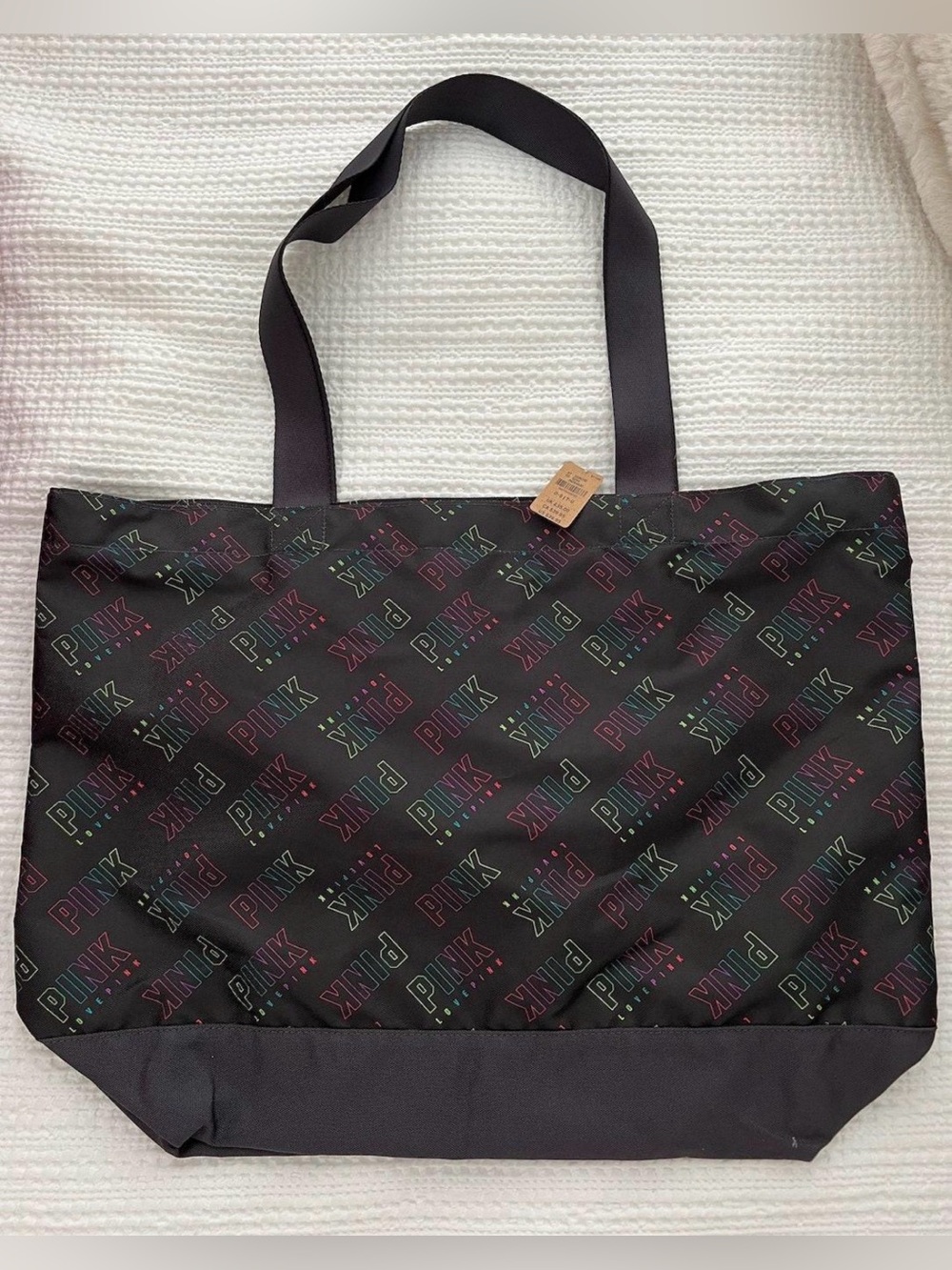 PINK Victoria's Secret Branded Black Tote Bag, Rainbow Print, 2010s *NWOT*